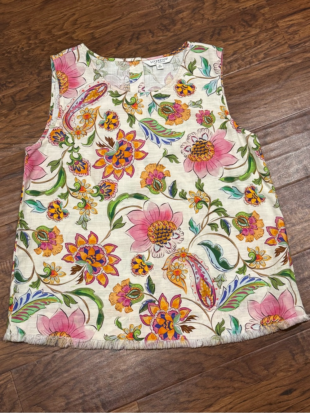 Liverpool Los Angeles Floral Sleeveless Back Button Top XS